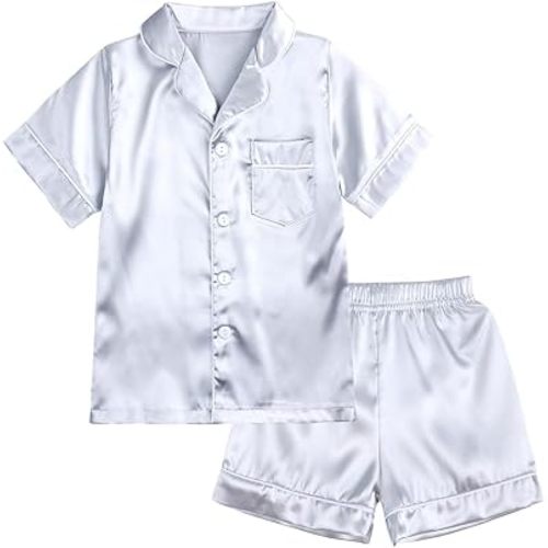 KISBINI Girls Satin Pajamas Button-Down Silk Pajamas for Girls 2 Pieces Sleepwear PJS Set for Kids 1-13 Years