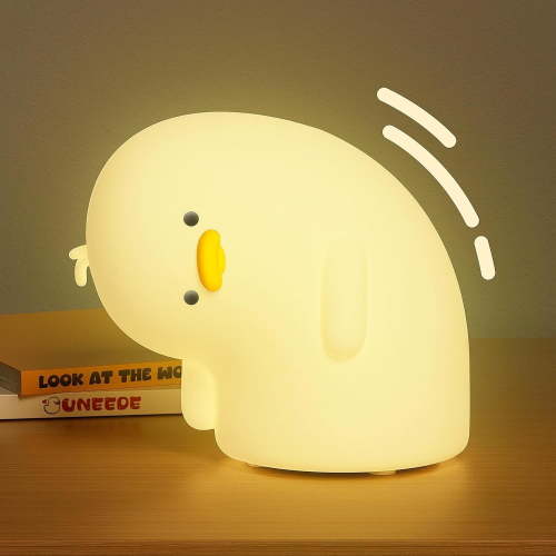 UNEEDE LED Cute Duck Night Light, Why Duck Silicone Nursery Night Light Rechargeable 3 dimmable Levels Table Lamp with Touch Sensor for Bedrooms(White)