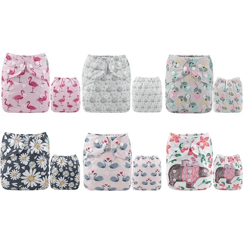 ALVA 6 Pack Cloth Diaper with 12 Inserts One Size Adjustable Washable Reusable Diaper Cover for Baby Girls and Boys