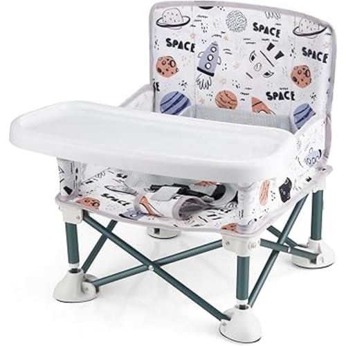 PandaEar Portable Baby Seat Travel| Compact Fold with Straps for Indoor/Outdoor Use| Great for Camping, Beach, Lawn |Toddlers, Kids, Boys, Girls (Without Placemat, White)