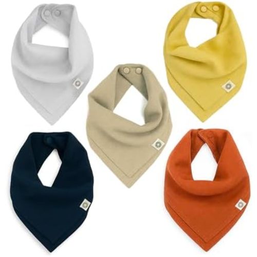 Kishu Baby Indi Organic Baby Bandana Bibs – Fairtrade 4-Way Reversible Drool Bibs for Boys & Girls – Unisex (Set of 5)