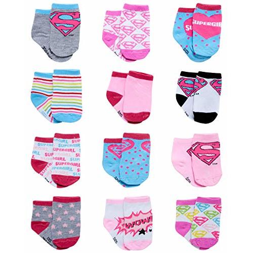 DC Comics Baby Boys’ and Girls’ Socks - 12 Pack Batman, Wonder Woman, Superman, Justice League, Super Girl Socks (0-24M)