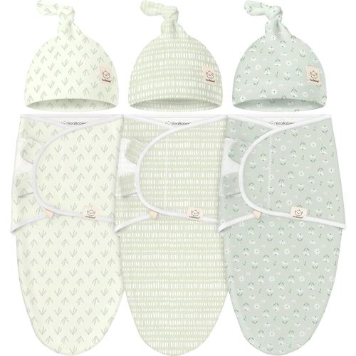 KeaBabies 3-Pack Swaddles for Newborns, Girls, Boys with Hats - Organic Soft Baby Sleep Sacks, Breathable Baby Swaddle 3-6 Months Beanies Set, Premie Infant Sleep Sack 0-3 Months (Leafy)