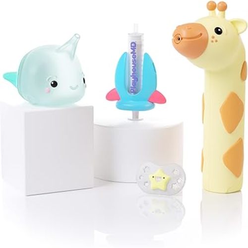 Playhouse MD Sick Day Starter Healthcare Kit – 3-in-1 Infrared Baby Thermometer for Kids, Nasal Aspirator Bulb & Medicine Kit with Oral Syringe & Medicine Dispenser | Toddler & Baby Essentials