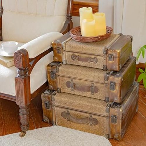 Zaer Ltd. Set of 3 Bamboo Finish Suitcase Trunk Decor (Weathered Bamboo)