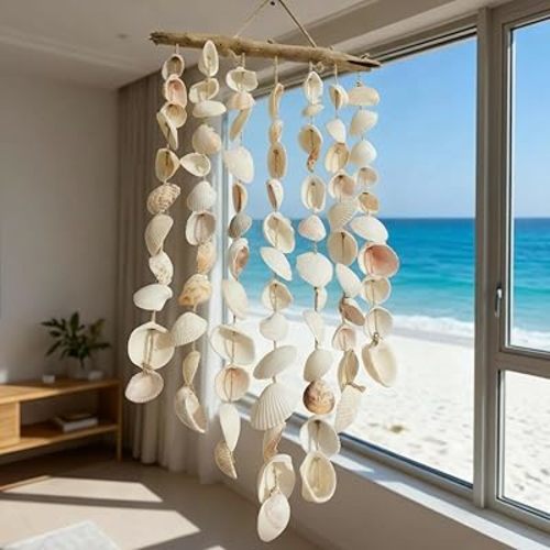 Novabright Beach Seashell Wall Hanging Decor Beach Room Decor Farmhouse Rustic Coastal Decorations Coastal Wall Art for Living Room, Bedroom and Dining