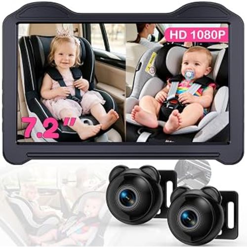 Amazon.com: Dual 1080P Baby Car Camera for 2 Kids - 7.2'' Split Screen Monitor for Twins & Sibling, HD Day & Night Vision Car Seat Camera Delivering Clear Face & Body View on Road Trip & Daily Commutes : Baby