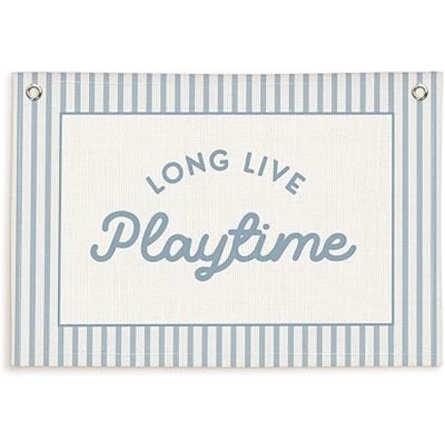 Lacama Blue Long Live Playtime Boys Room Playroom Decor, Boy Nursery Play Room Wall Decor, Linen Banner Wall Hanging Canvas Flag Decors for Toddler Boy Rooms Nursery 30x20 Inch