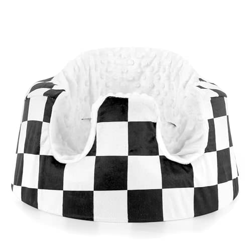 DILIMI Minky Seat Cover Compatible with Bumbo Seat, Removable Ultra Soft Comfortable Warm Seat Slipcover for Baby Girl and Boy, Black Checkered