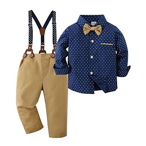 ZOEREA Toddler Baby Boy Suit Clothes Gentleman Wedding Outfits Long Sleeve Dress Shirt + Suspender Pants + Bowtie 1-5T
