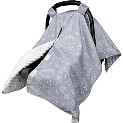 Car Seat Covers for Babies, Peekaboo Opening Infant Car Seat Canopy for Baby Boys Girls, 2 in 1 Mom Nursing Breastfeeding Covers, Minky Warm Carseat Canopy for Newborn, Dinosaur
