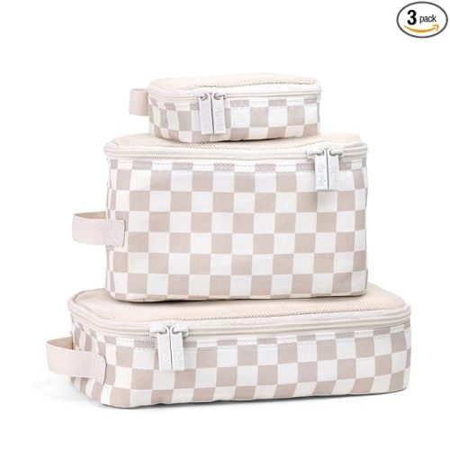 Itzy Ritzy Packing Cubes for Travel, Set of 3 Organizers (Checkerboard) | Each Cube Features a Breathable Mesh Top, Smooth Double Zippers, and a Convenient Fabric Handle For Easy Packing and Carrying