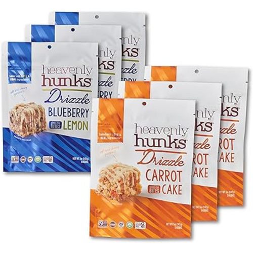 Heavenly Hunks Drizzle Variety Box - 5oz Bags (6 Pack) Drizzle Carrot Cake & Blueberry Lemon Cookies