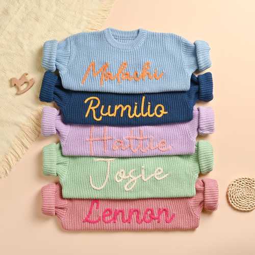 Hand Embroidery Name Sweater, Custom Toddler/Baby Sweater, Knit Sweater, Baby Girls Jumper, Gifts for Daughter, Gift For Baby Girls/Boys