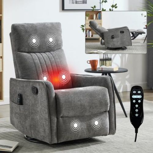 Heat Massage Manual Recliner Chair with 360° Swivel Rocker, Chenille Accent Chair for Living Room/Bedroom, Dark Gray - ModernLuxe