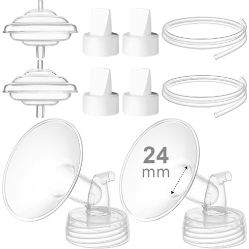 Breast Pump Accessories Kit - 24mm Flange Set Compatible with Spectra S1/S2/Motif Luna, Includes Valves, Tubing & Backflow Protectors