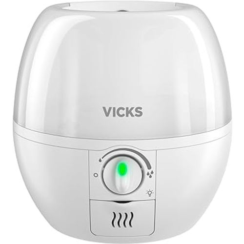 Vicks 3-in-1 SleepyTime Humidifier, 1 Brand Recommended by Pediatricians*. Cool Mist Humidifier with Night-Light, and Essential Oil Diffuser for Baby and Kids rooms. Visible Cool Mist, White.