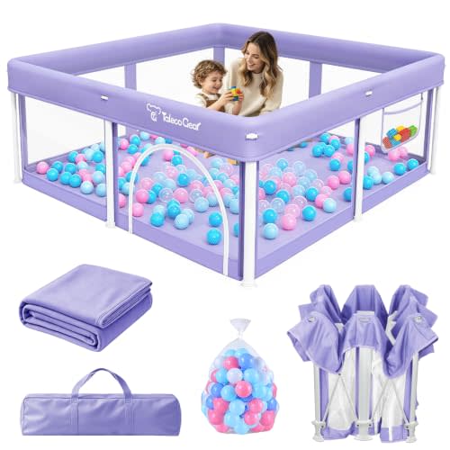 TOREVSIOR Baby Playpen with Mat, Foldable Playpen 50 x 50 inch | Playpen for Babies and Toddlers,Indoor & Outdoor Kids Safety Play Pen, Portable Play Yard, Baby Playpen with 50 Ocean Balls