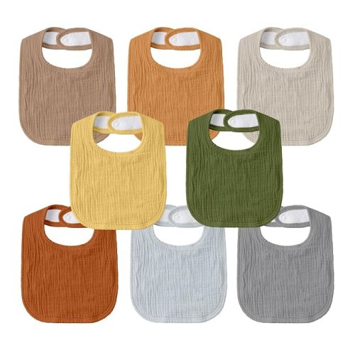 Muslin Bibs for Baby Boy Girl, Adjustable Fit for Drooling and Teething | 8Pk, 100% Cotton Surface & Multi-Layer Absorbent Core, Shrink-resistant & Fade-Proof, Gentle on Sensitive Newborn skin