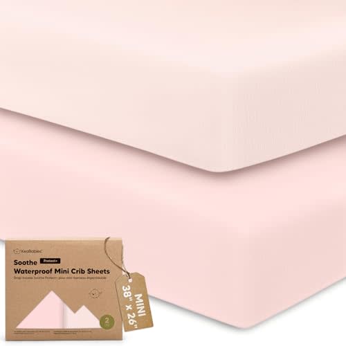 2 Pack and Play Sheets, Waterproof Mini Crib Sheet Fitted 38x26 (Mist Rose) | Organic Cotton, Pack N Play Sheets for Graco Pack and Play Mattress, Toddler Playard Baby Crib Sheet, Neutral for Boys, Girls
