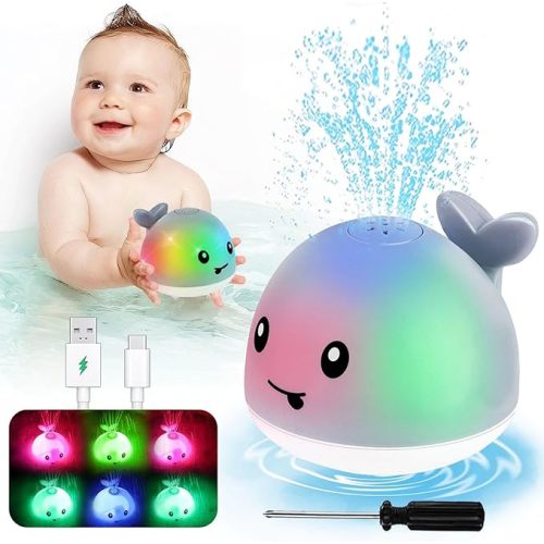 Toddla Whale Bath Toy Sprinkler - Easter Basket Stuffers for Toddlers 1-3, Light Up Baby Bath Toys for Bathtub, Pool & Water Table, Birthday Gift for 1 2 3 4 Year Old Boys Girls Baby Shower Toy Gifts