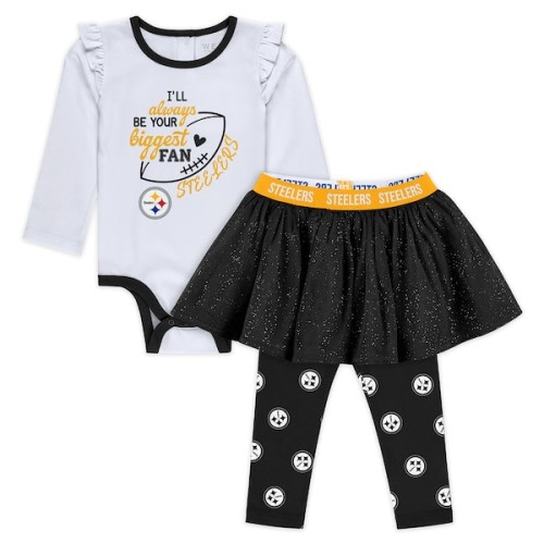 Pittsburgh Steelers WEAR by Erin Andrews Newborn & Infant Three-Piece Long Sleeve Bodysuit, Tutu and Sweatpants Set