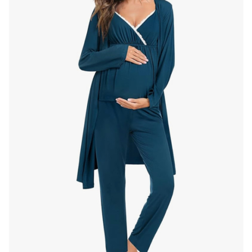 SWOMOG Maternity Nursing Robe Set 3 Piece Breastfeeding Pajamas 3 in 1 Labor Delivery Sleevless Tops&Long Pants Pregnancy Pjs