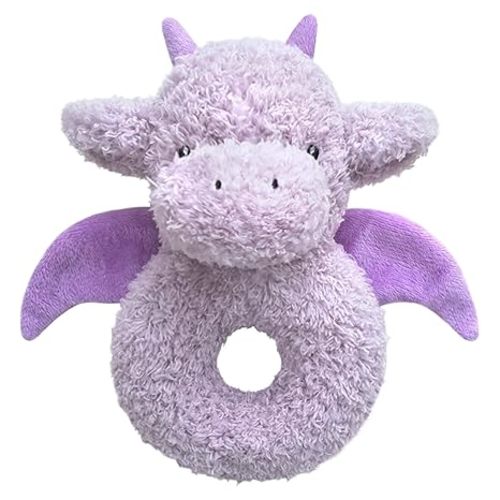Baby Dragon Soft Rattle Toy, Plush Dinosaur Infant Shaker Rattle Easy-Grasp Stuffed Animal Toy, Gifts for Newborns Babies Toddlers Boys Girls, Purple, 6 Inches