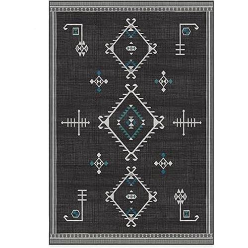 RUGGABLE Damali Washable Rug - Boho Vintage Area Rug for Living Room, Bedroom, Dining Room and Kitchen - Stain & Water Resistant, Pet & Child Friendly - Charcoal 6'x9' (Standard Pad)
