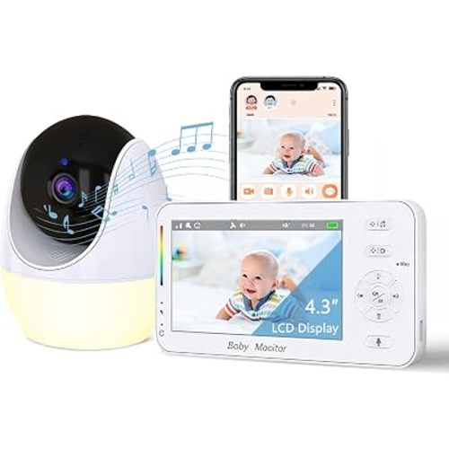 2K Baby Monitor with Camera, App & Wireless Screen 360°Tracking, Wi-Fi Video Monitor, 2-Way Talk, Cry Detection, Night Vision, Temperature, Feeding Reminder, Lullabies, Night Light