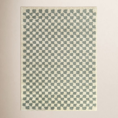 AllModern Walker Checkered Sage/Cream Shag Area Rug & Reviews | Wayfair