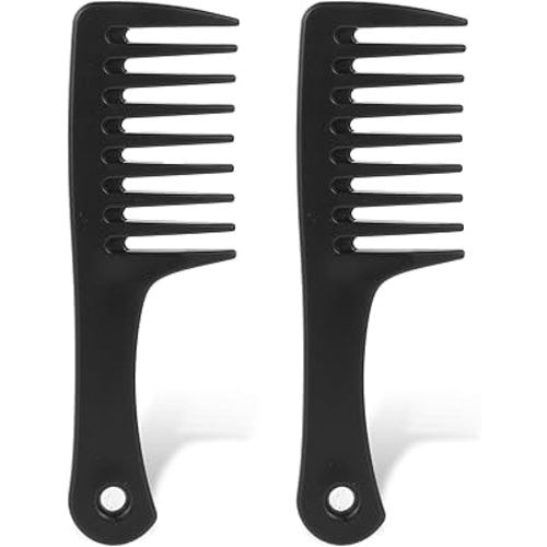 Wide Tooth Comb 2 Pack - Portable Travel Detangling Comb for Curly, Long & Wet Hair