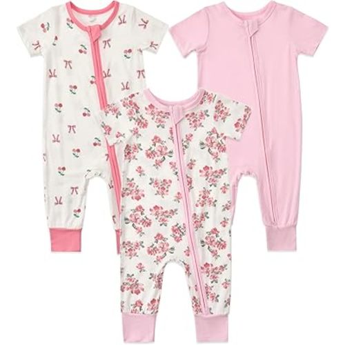 Aablexema Baby Short Sleeve Footless Romper 3-Pack Rayon of Bamboo 2 Way Zipper
