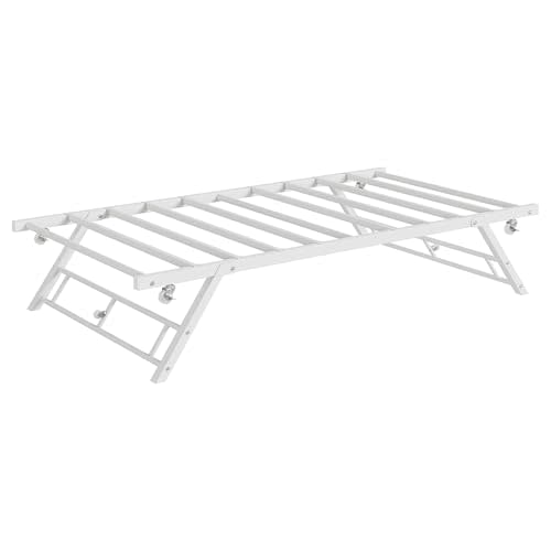 IDEALHOUSE Twin Pop Up Trundle Bed Frame,Trundle Day Bed with Lockable Casters,Foldable Metal Platform,White