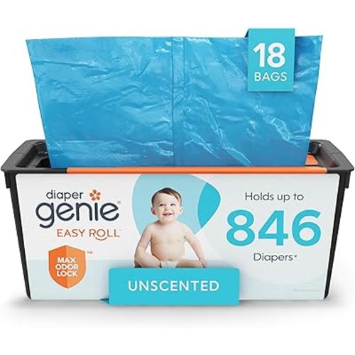 Diaper Genie Easy Roll Refill | 18 Bags Per Refill | Holds Up to 846 Newborn Diapers | Odor Control | Diaper Pail Refill Bags | Fits Diaper Genie Signature & Platinum Pails, Packaging may vary