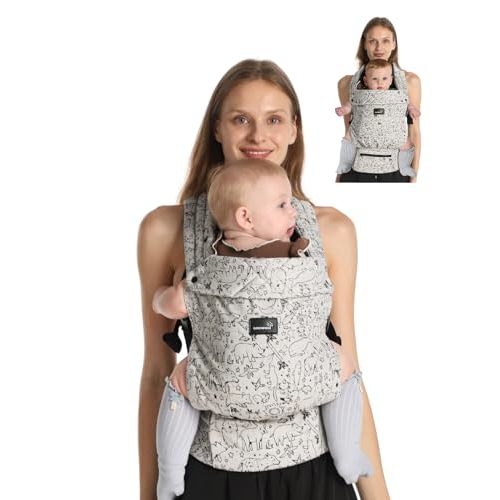 GROWNSY Baby Carrier Newborn to Toddler, Lightweight Ergonomic 7-44 lbs Newborn Carrier with Head Support, Easy to Wear Hands Free Infant Carrier for 0-36 Months, Grey Animal Pattern