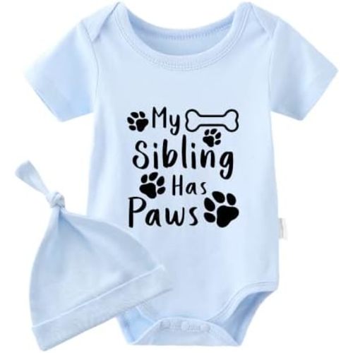 YSCULBUTOL Baby Twins Bodysuits My Sibling Has Paws Infant Baby Clothes Unisex Twin Outfits Romper With Hat