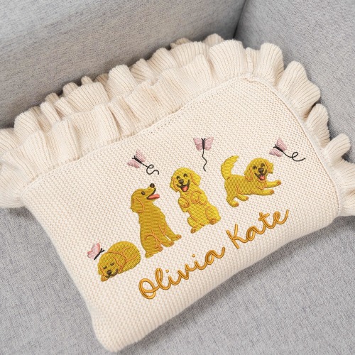 Golden Retriever Blanket, Custom Embroidery Blanket, Personalized Baby Blanket, Custom Pet Blanket, Dog Themed Gifts, Baby Girl Boy Blanket