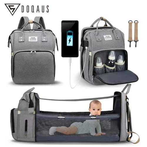 Baby Diaper Bag Backpack - Multifunctional Baby Changing Bag with USB Charging Port, Large Capacity Waterproof Travel Diaper Backpack with Changing Station (Gray)