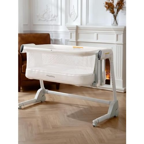 Maydolly Smart Baby Bassinet, Automatic Rocking Bassinet for Baby, White