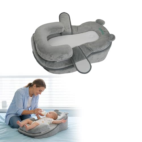 Rootling Baby Feeding Pillow, Anti Overflow Feeding Pillow for Reducing Spit-Up, Safety Nursing Pillow, Baby Lounger Reflux Wedge Breastfeeding, Removable top and Bottom (Gray, Small)