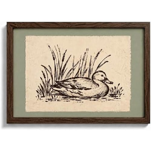 Framed Vintage Rustic Farmhouse Mallard Duck Canvas Home Wall Art 8×10in