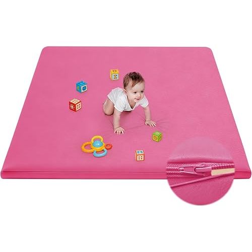 Waterproof Baby Play Mat for Floor Memory Foam 50 * 50 Cushion Playpen Playmat Tummy Time Crawling Mat Nursery Rug Thick Pad Create Soft & Safe Area for Infants,Toddler,Kids,Hot Pink