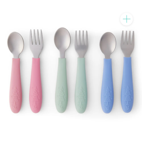Babies/Toddler Stainless Steel Spoons + Forks with Silicone Handle