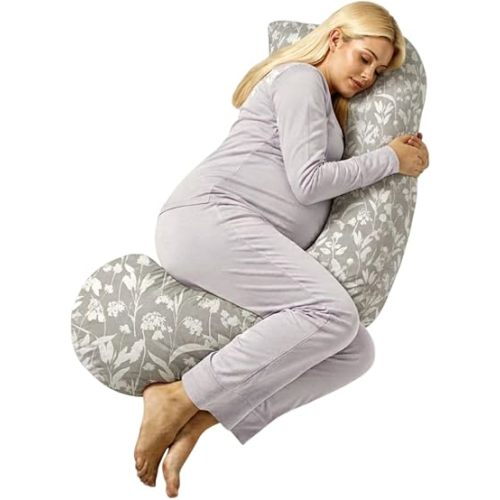 BellaMoon C Shaped Pregnancy Pillow for Sleeping, 55 Inch Maternity Body Pillow with Cooling Cotton Cover, Full Body Support for Side Sleeping, Back, Hips & Belly, Foraged Herbs