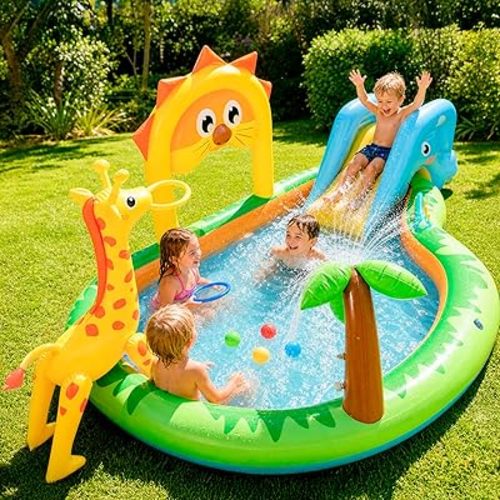 SULIFEEL 2026 Inflatable Jungle Kids Pool with Slide & Sprinkler