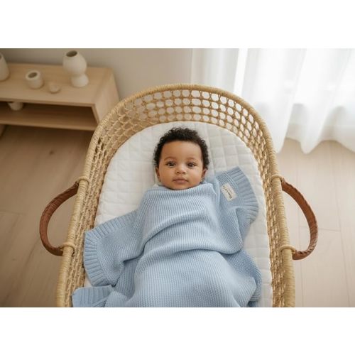 100% Organic Cotton Heritage Knit Textured Baby Blanket for Boys – Signature Heritage Knit, Soft Breathable Newborn Baby Blanket (Heritage - Sky Blue)