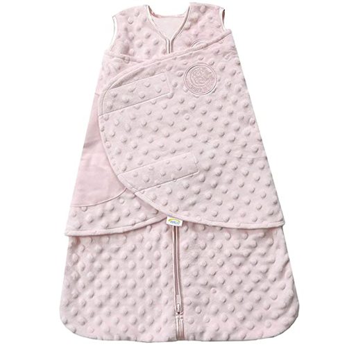 HALO Sleepsack Swaddle Plush Dot Velboa, 3-Way Adjustable Swaddle Blanket, TOG 3.0 for Cool Climates, Pink, Newborn, 0-3 Months