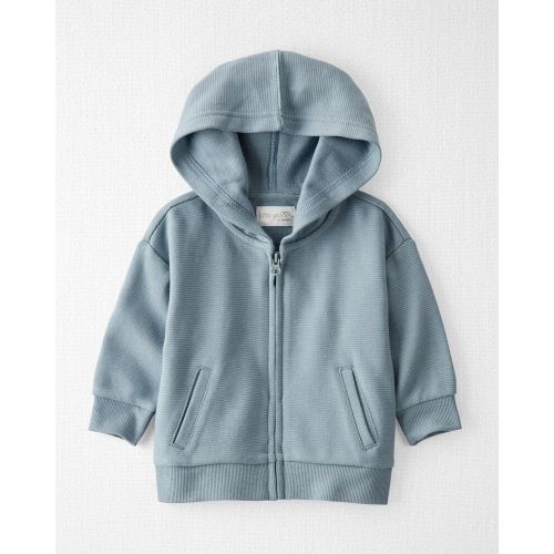 Baby Organic Cotton Ribbed Hooded Jacket - Cloudy Day