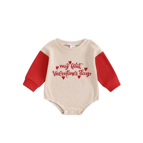 My First Valentines Day Outfit Baby Girl Boy Sweatshirt Bubble Romper Heart Sweater One Piece Bodysuit Spring Clothes
